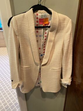 Vilagallo Cream Textured Shawl-Collar Blazer